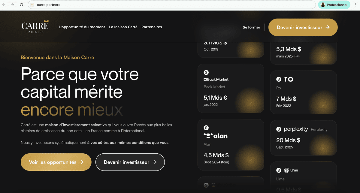 La plateforme Carré Partners permet aux particuliers d'investir dans des start-up françaises et américaines à partir de 2 500€ La plateforme Carré Partners permet aux particuliers d'investir dans des start-up françaises et américaines à partir de 2 500€