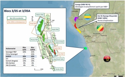 Cartographie des blocs offshore 3/05 et 3/05A en Angola, où opère Maurel & Prom - ©Maurel&Prom