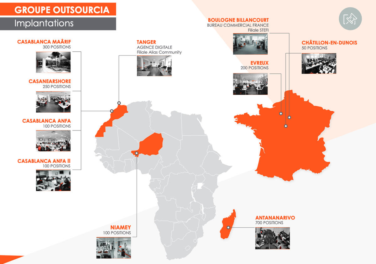 Implantations du groupe marocain Outsourcia avant le rachat du français Simplify Implantations du groupe marocain Outsourcia avant le rachat du français Simplify